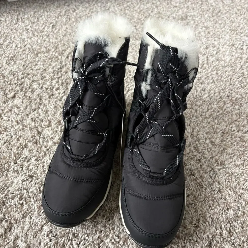NIB Sorel Women's Whitney II Black Nylon Short Lace Ankle Boots Size 6